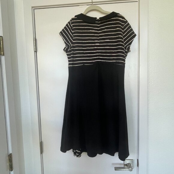 Voodoo Vixen Sailor Dress, Black and White Midi with Button Accents, Stripes, XL - Picture 2 of 8